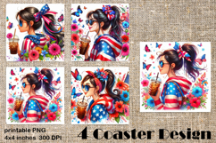 4 of July Patriotic girl, American Flag square coasters Product Image 1