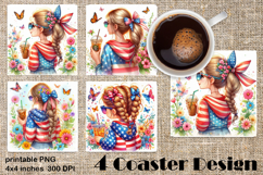 4 of July Patriotic girl, American Flag square coasters Product Image 1