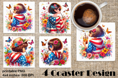 4 of July Patriotic girl, American Flag square coasters Product Image 1