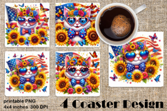 4 of July Patriotic girl, American Flag square coasters Product Image 1