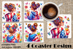 4 of July Patriotic girl, American Flag square coasters Product Image 1