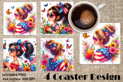 4 of July Patriotic girl, American Flag square coasters Product Image 1
