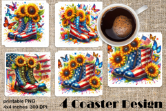 4 of July Patriotic girl, American Flag square coasters Product Image 1