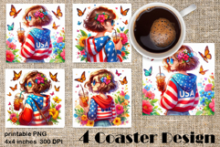 4 of July Patriotic girl, American Flag square coasters Product Image 1