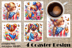 4 of July Patriotic girl, American Flag square coasters Product Image 1