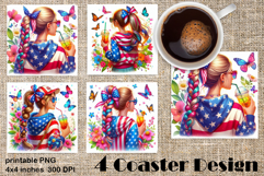 4 of July Patriotic girl, American Flag square coasters Product Image 1