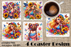 4 of July Patriotic girl, American Flag square coaster Product Image 1