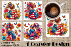 4 of July Patriotic girl, American Flag square coasters Product Image 1