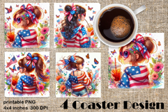 4 of July Patriotic girl, American Flag square coasters Product Image 1