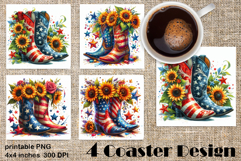 4 of July Patriotic girl, American Flag square coasters Product Image 1