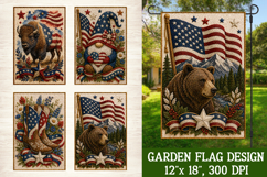 Patriotic Animal 4 Garden Flag Designs PNG Sublimation Product Image 3