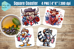 Patriotic Animals Square Coaster Sublimation Product Image 1