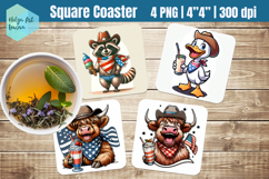 Patriotic Animals Square Coaster Sublimation Product Image 1