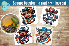 Patriotic Animals Square Coaster Sublimation Product Image 1