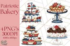Patriotic Cake Stands Clipart, Dessert Tables Bakery Display Product Image 1