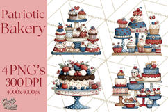 Patriotic Cake Stands Clipart, Dessert Tables Bakery Display Product Image 1