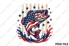 Patriotic Bass PNG American Flag Fish Product Image 1