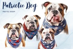 Patriotic Bull Dog Watercolor Clipart Dog Breed USA Scarf Product Image 1