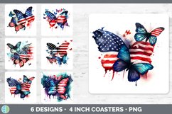 Bundle of six Watercolor USA  Butterflies Square Coaster designs.