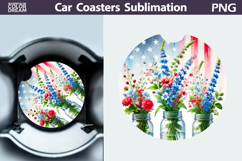 Patriotic Floral Car Coaster | Memorial Day Car Coaster Product Image 1