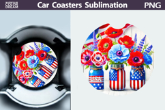 Patriotic Floral Car Coaster | Memorial Day Car Coaster Product Image 1