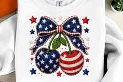 Patriotic Cherry PNG, Coquette Bow Cherries Sublimation Desi Product Image 1