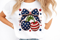 Patriotic Cherry PNG, Coquette Bow Cherries Sublimation Desi Product Image 2