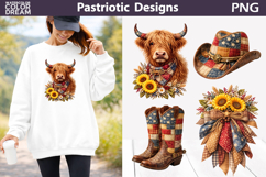 Patriotic Highland Cow Boots Hat | Western USA Clipart Product Image 1
