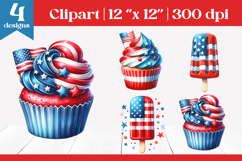 4th of July Cupcake &amp; Ice Cream | Patriotic Dessert PNG Product Image 1