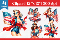 Retro Patriotic Woman with Flag | 4th of July Pin Up Product Image 1
