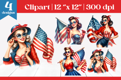 Retro Patriotic Woman with Flag | 4th of July Pin Up Product Image 1