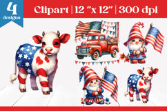 USA Flag Cow and Gnome | 4th of July Clipart Product Image 1