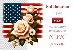 Cute and adorable cartoon puppy on American flag background with white flowers. Perfect for 4th of july Independence Day. Create a joyful mood with this adorable character.