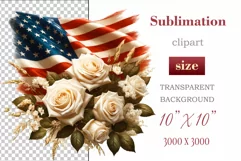 Cute and adorable cartoon puppy on American flag background with white flowers. Perfect for 4th of july Independence Day. Create a joyful mood with this adorable character.