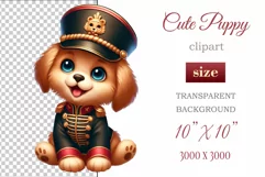 Cute and adorable cartoon puppy on American flag background with white flowers. Perfect for 4th of july Independence Day. Create a joyful mood with this adorable character.