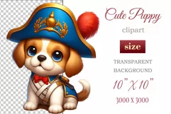 Cute and adorable cartoon puppy on American flag background with white flowers. Perfect for 4th of july Independence Day. Create a joyful mood with this adorable character.