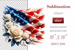 Cute and adorable cartoon puppy on American flag background with white flowers. Perfect for 4th of july Independence Day. Create a joyful mood with this adorable character.
