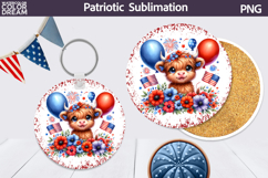 Patriotic Highland Cow Round Coaster | 4th of July Coaster Product Image 1