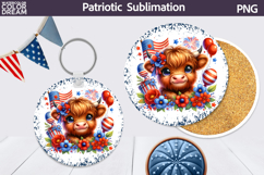 Patriotic Highland Cow Round Coaster | 4th of July Coaster Product Image 1