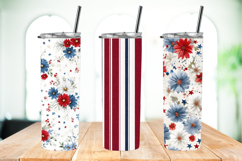 Patriotic Cottage Floral Stripes Digital Scrapbooking Papers Product Image 2