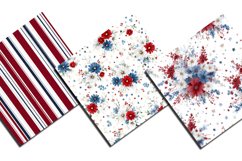 Patriotic Cottage Floral Stripes Digital Scrapbooking Papers Product Image 5