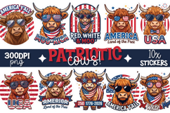 Patriotic Highland Cow Stickers 10x Designs Transparent PNGs Product Image 1