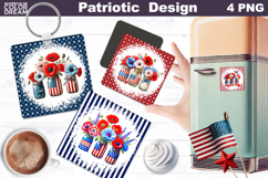 Patriotic Floral Square Coaster | 4th of July Keychain Product Image 1