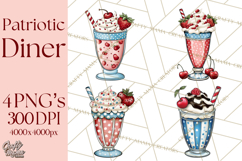 4th of July Retro Diner Clipart, Patriotic Americana Diner Product Image 1