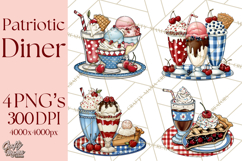 4th of July Retro Diner Clipart, Patriotic Americana Diner Product Image 1