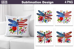 Patriotic Dragonfly Floral Pillow | Dragonfly Sublimation Product Image 1