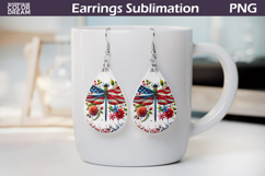 Patriotic Dragonfly Teardrop Earrings | USA Flag Sublimation Product Image 1