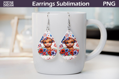 Patriotic Highland Cow Teardrop Earrings | USA Sublimation Product Image 1