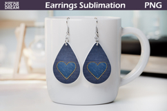 Rustic Denim Heart Earrings | CountryTeardrop Sublimation Product Image 1