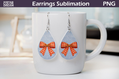 Country Farmhouse Teardrop Earrings | Denim Red Bow Earrings Product Image 1